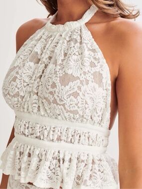 Meshki White One-Shoulder Lace Peplum Top